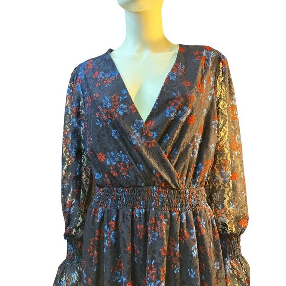 Disney Princess Floral Navy Lace Dress With Smocked Waist & Bell Sleeves XL EUC - Picture 5 of 8